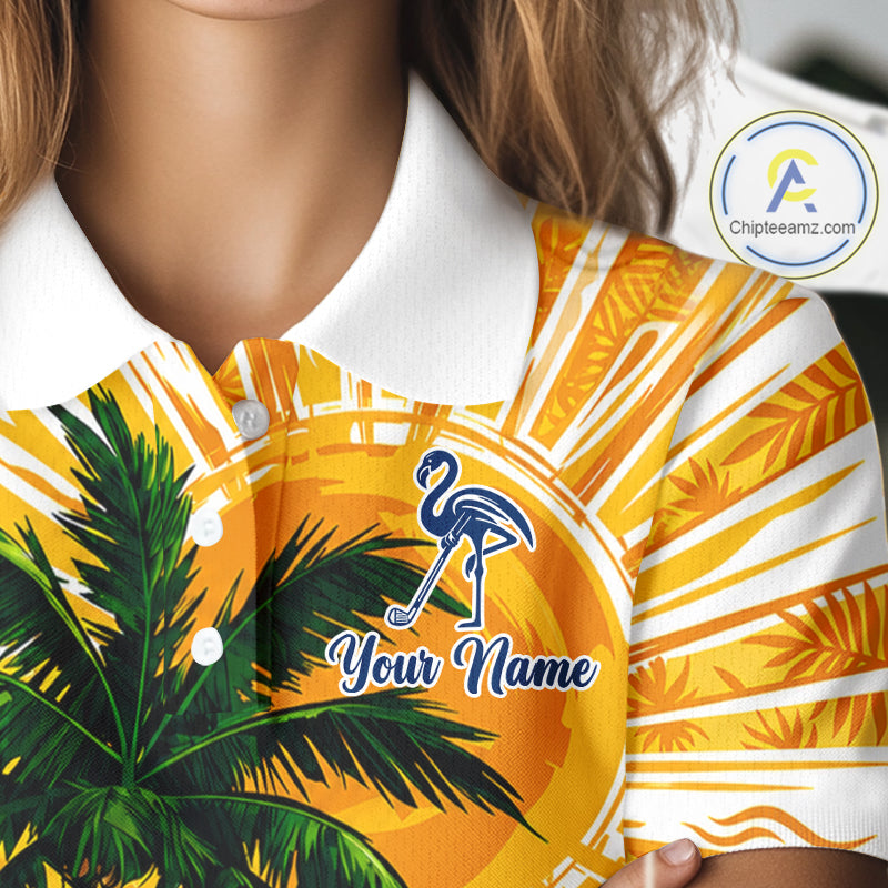 Funny Flamingo Womens Golf Polo Shirt Custom Summer Tropical Golf Team Clothing Golf Gifts NYN3262