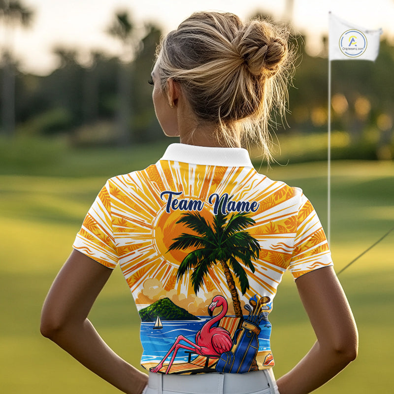 Funny Flamingo Womens Golf Polo Shirt Custom Summer Tropical Golf Team Clothing Golf Gifts NYN3262