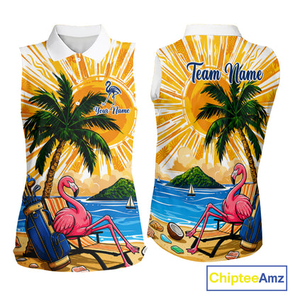 Funny Flamingo Womens Golf Sleeveless Polo Shirt Custom Summer Tropical Golf Team Clothing Golf Gifts NYN3262