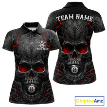 Load image into Gallery viewer, Black Red Flaming Skull 8 Ball women's billiard polo shirt custom pool team jersey, personalized billiards apparel
