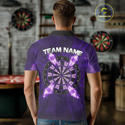 Custom Purple Flames Dart Arrow Cracked Skull Men Darts Polo Shirt Grunge Dart Gifts NYN1990
