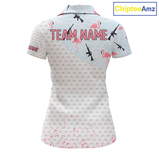 Funny Rifle & Flamingo Polo Shirt Womens Golf Polo Shirts Custom White Ball Pattern Golf Clothes NYN2877