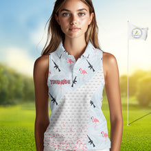Load image into Gallery viewer, Funny Rifle &amp; Flamingo Sleeveless Polo Shirt Womens Golf Polo Shirts Custom White Ball Golf Clothes NYN2877