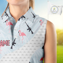 Load image into Gallery viewer, Funny Rifle &amp; Flamingo Sleeveless Polo Shirt Womens Golf Polo Shirts Custom White Ball Golf Clothes NYN2877