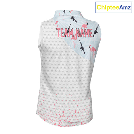 Funny Rifle & Flamingo Sleeveless Polo Shirt Womens Golf Polo Shirts Custom White Ball Golf Clothes NYN2877