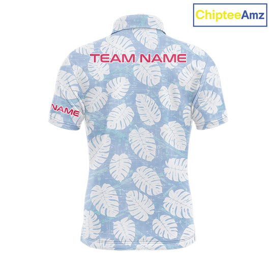 Custom Blue Tropical Monstera Funny Flamingo Matching Men Golf Polo Shirts Team Golf Clothes NYN2881
