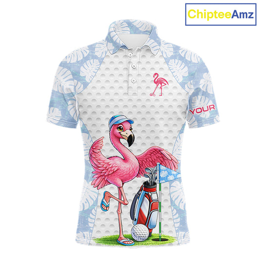 Custom Blue Tropical Monstera Funny Flamingo Matching Men Golf Polo Shirts Team Golf Clothes  NYN2881