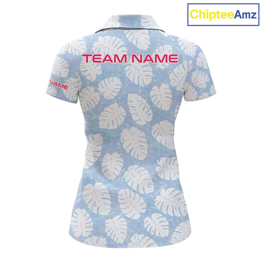 Custom Blue Tropical Monstera Funny Flamingo Matching Womens Golf Polo Shirts Team Golf Clothes  NYN2881