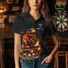 Load image into Gallery viewer, Custom Grunge Flame Dinosaur Darts Shirt Polo &amp; 1/4 Zip Darts Jersey For Women US Flag Dart Outfit NYN2884