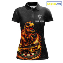 Load image into Gallery viewer, Custom Grunge Flame Dinosaur Darts Shirt Polo &amp; 1/4 Zip Darts Jersey For Women US Flag Dart Outfit NYN2884