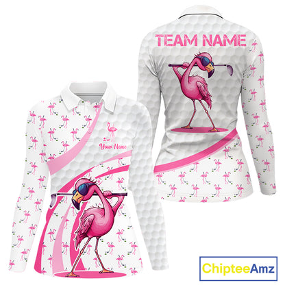 Funny Flamingo Mens Golf Shirt Polo Personalized Pink Argyle Pattern Golf Team Outfits NYN3097