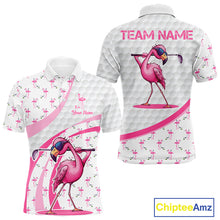 Load image into Gallery viewer, Funny Flamingo Mens Golf Shirt Polo Personalized Pink Argyle Pattern Golf Team Outfits NYN3097