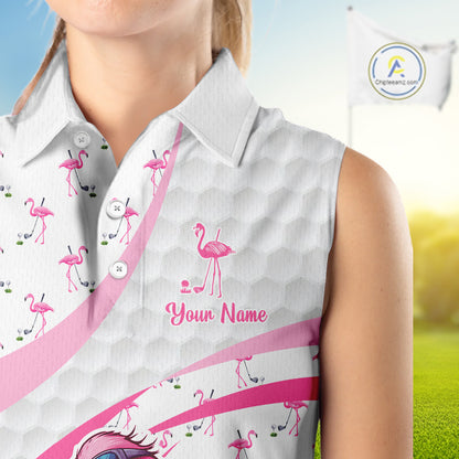 Funny Flamingo Mens Golf Shirt Sleeveless Polo Personalized Pink Argyle Pattern Golf Team Outfits NYN3097