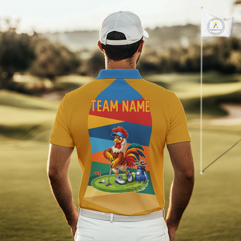 Colorful Rooster Mens Golf Polo Shirts Personalized Funny Golf Ball Shirts, Golf Gifts For Men NYN3098