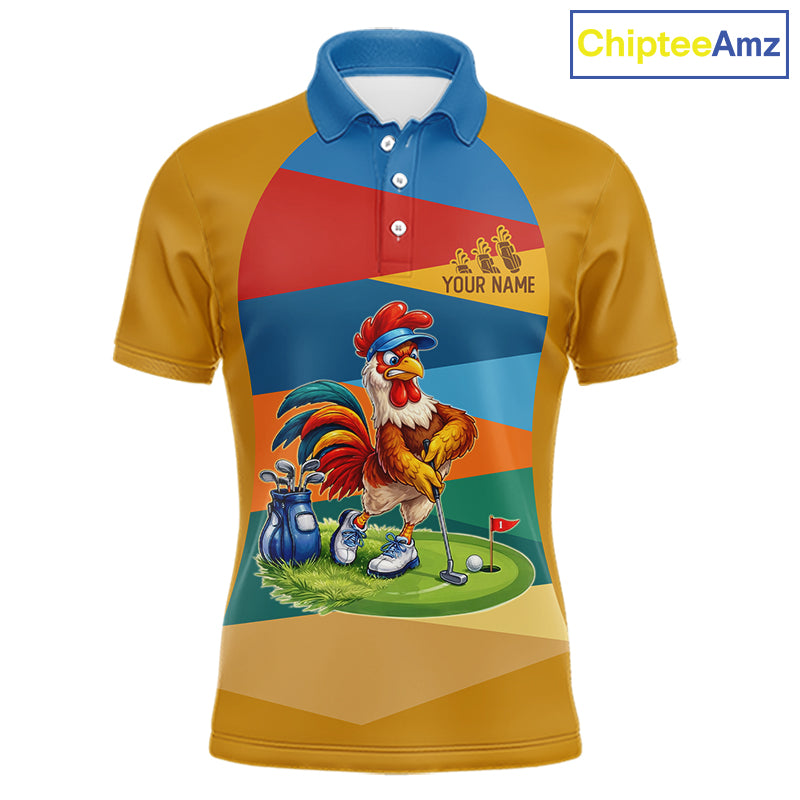 Colorful Rooster Mens Golf Polo Shirts Personalized Funny Golf Ball Shirts, Golf Gifts For Men NYN3098