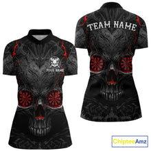 Load image into Gallery viewer, Black Red Skull Dartboard women's quarter zip darts shirt, custom skull team jersey, professional darts apparel