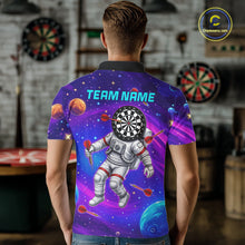 Load image into Gallery viewer, Male darts player wearing Astronaut Galaxy Dartboard jersey during darts competition and league play
