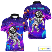 Load image into Gallery viewer, Funny Astronaut Galaxy Dartboard men's darts polo shirt, colorful galaxy dart jersey, personalized dart team apparel