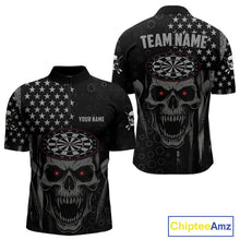 Load image into Gallery viewer, Custom Black Grey Grunge Skull Patriotic Dart Men Quarter-Zip Jerseys USA Flag Dart Shirts NYN1726