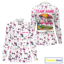 Load image into Gallery viewer, Funny Pink Flamingo Friends White Womens Polo Shirt Custom Flamingo Ladies Golf Outfits NYN3111