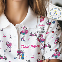 Load image into Gallery viewer, Funny Pink Flamingo Friends White Womens Polo Shirt Custom Flamingo Ladies Golf Outfits NYN3111