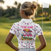 Load image into Gallery viewer, Funny Pink Flamingo Friends White Womens Polo Shirt Custom Flamingo Ladies Golf Outfits NYN3111