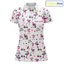 Load image into Gallery viewer, Funny Pink Flamingo Friends White Womens Polo Shirt Custom Flamingo Ladies Golf Outfits NYN3111