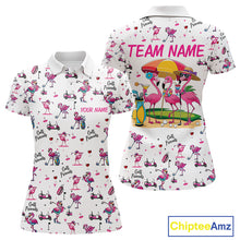 Load image into Gallery viewer, Funny Pink Flamingo Friends White Womens Polo Shirt Custom Flamingo Ladies Golf Outfits NYN3111