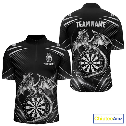 Silver Light Dragon Dartboard Custom Men Darts Quarter-Zip League Shirts Dragon Dart Jerseys NYN2237