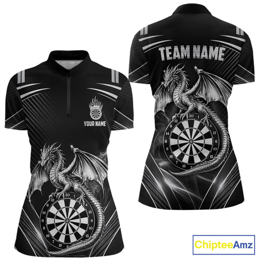 Silver Light Dragon Dartboard Custom Women Darts Quarter-Zip League Shirts Dragon Dart Jerseys NYN2237