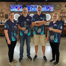 Load image into Gallery viewer, Personalized Funny Wolf Blue Flaming Darts Women Polo &amp; 1/4-Zip Dart Shirt Wolf Dart Team Jerseys NYN2900