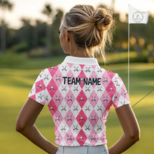 Load image into Gallery viewer, Funny Flamingo Golf Polo Shirts For Women Pink Argyle Flamingo Custom White Ball Golf Apparel NYN3121
