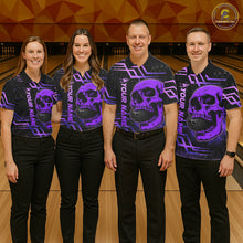 Load image into Gallery viewer, Black And Purple Skull Holding Bowling Ball Shirt For Women Custom Bowling Team Attire NYN3281