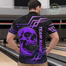 Load image into Gallery viewer, Black And Purple Skull Holding Bowling Ball Shirt For Men Custom Bowling Team Attire NYN3281