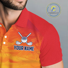 Load image into Gallery viewer, Male golfer wearing palm trees and ocean golf polo shirt, summer golf apparel, beach golf outfit