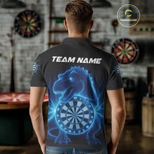 Load image into Gallery viewer, Custom Horror Dinosaur Lightning Blue Dartboard Dart Men Polo Jerseys Funny Dart Shirts NYN1740