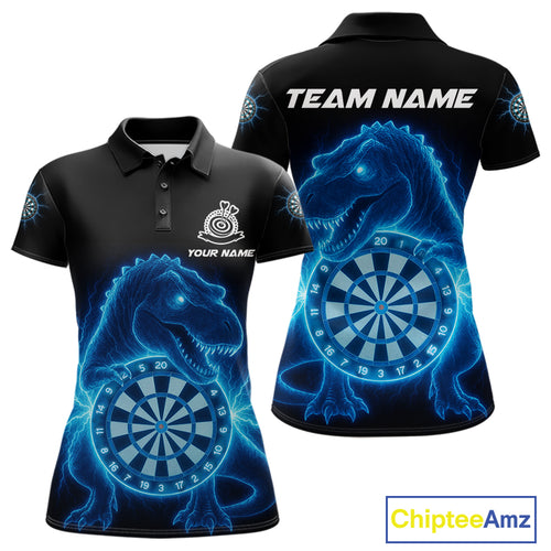 Custom Horror Dinosaur Lightning Blue Dartboard Dart Women Polo Jerseys Funny Dart Shirts NYN1740