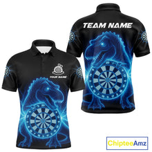 Load image into Gallery viewer, Custom Horror Dinosaur Lightning Blue Dartboard Dart Men Polo Jerseys Funny Dart Shirts NYN1740