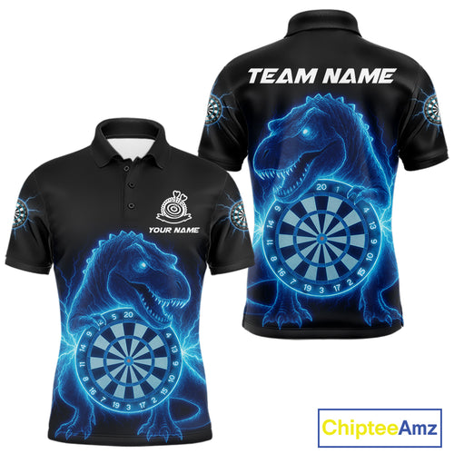 Custom Horror Dinosaur Lightning Blue Dartboard Dart Men Polo Jerseys Funny Dart Shirts NYN1740
