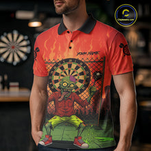 Load image into Gallery viewer, Custom Green &amp; Orange Funny Zombie Dartboard Dart Men Polo Jerseys Funny Dart Shirts NYN1742