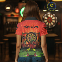 Load image into Gallery viewer, Custom Green &amp; Orange Funny Zombie Dartboard Dart Women Polo Jerseys Funny Dart Shirts NYN1742
