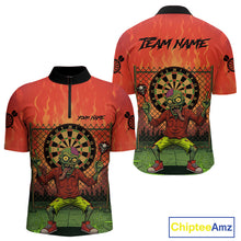 Load image into Gallery viewer, Custom Green &amp; Orange Funny Zombie Dartboard Dart Men Quarter-Zip Jerseys Funny Dart Shirts NYN1742