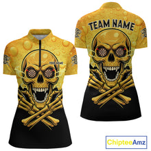 Load image into Gallery viewer, Funny Beer &amp; Skull Dartboard Women Quarter-Zip Darts Shirt Custom Name &amp; Team Dart Jersey NYN2011