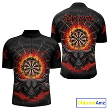 Load image into Gallery viewer, Funny Bull Red Flames Dartboard Dart Arrow Custom Men Quarter-Zip Darts Shirt Dart Gifts NYN2016
