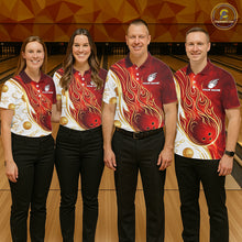 Load image into Gallery viewer, Custom Gold And Red Flames Bowling Team Jerseys, Bowling League Polo &amp; 1/4-Zip Shirt For Men NYN2918