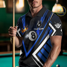 Load image into Gallery viewer, Personalized Crown 8 Ball Pool Black And Blue Polo Shirts For Men, Custom Billiard Team Apparel NYN3292