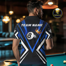 Load image into Gallery viewer, Personalized Crown 8 Ball Pool Black And Blue Polo Shirts For Men, Custom Billiard Team Apparel NYN3292