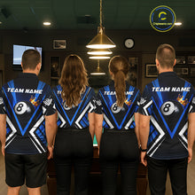 Load image into Gallery viewer, Personalized Crown 8 Ball Pool Black And Blue Polo Shirts For Men, Custom Billiard Team Apparel NYN3292