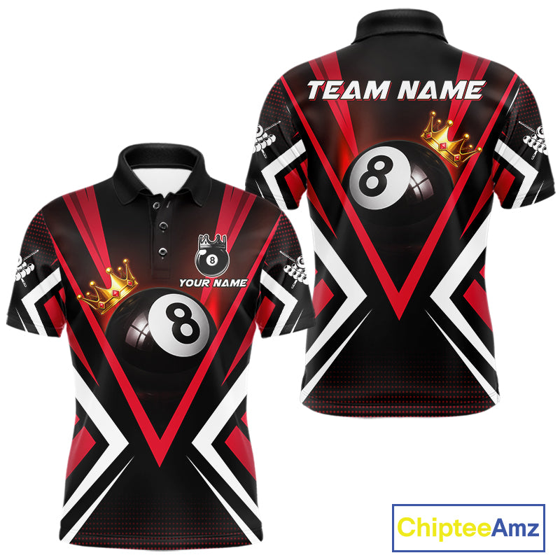 Crown 8 ball black and red men billiard polo shirt custom team design