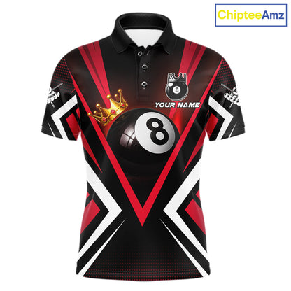 Crown 8 ball black and red men billiard polo shirt custom team design